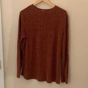 Elegant Ribbed Long Sleeve Top - Rust